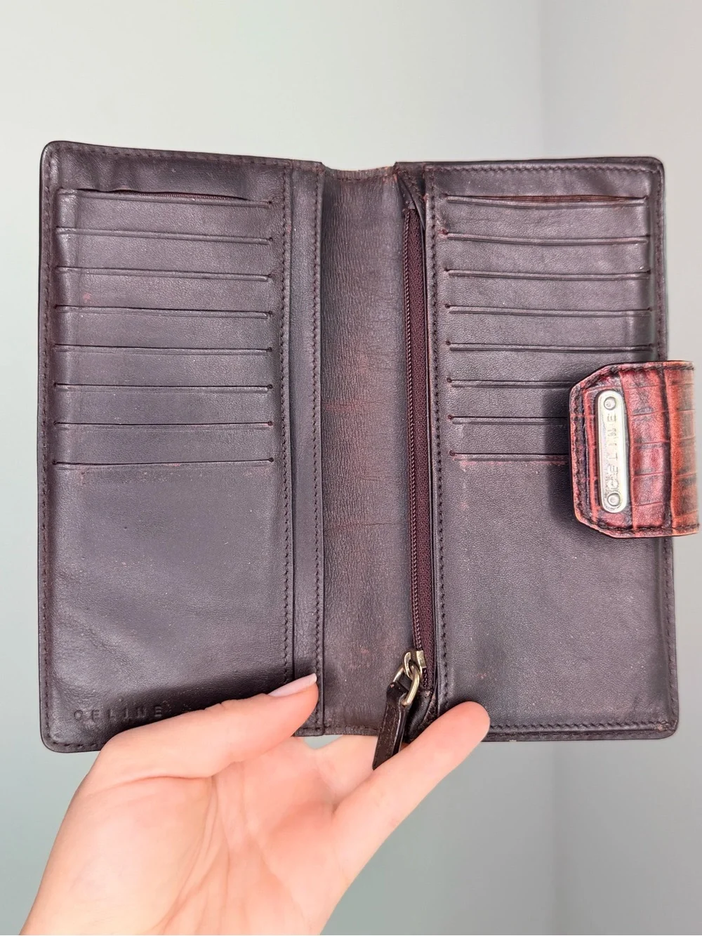 Vintage Celine Macadam Monogram Long Wallet – Croc-Embossed Leather